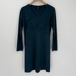 Joh Aurora Faux Suede V-Neck Dress XS Teal Long Sleeve Pockets‎